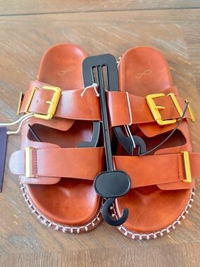 Women’s Double Strap Leather Slide Sandals - Brown